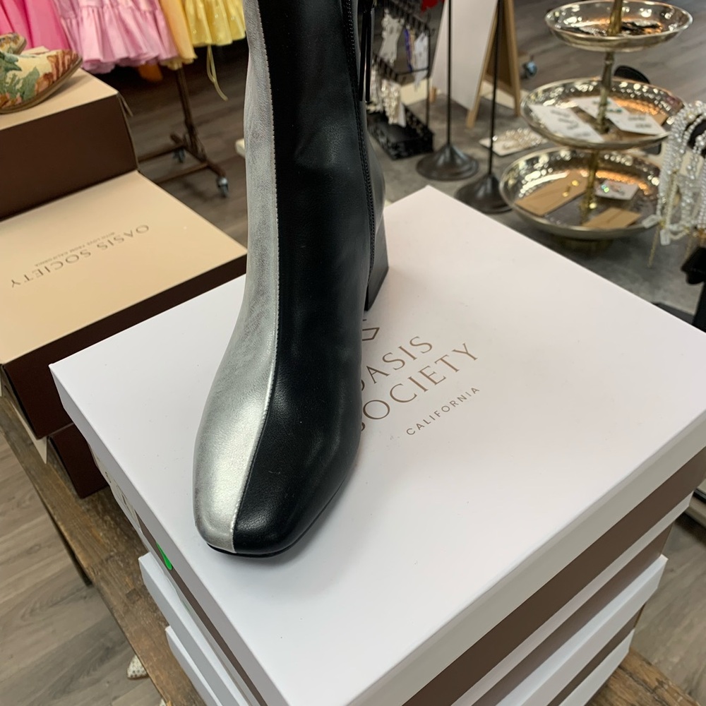 Oasis Society Two-Tone Black and Silver Heeled Boots